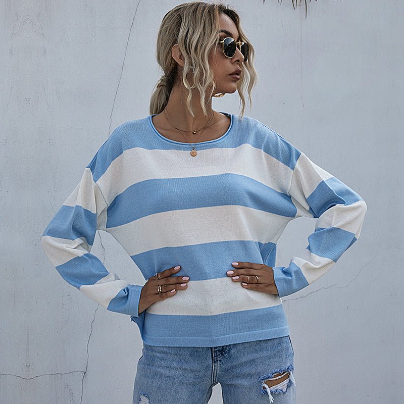 Autumn White Striped Pullover - Shirts & Tops