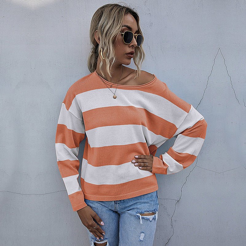Autumn White Striped Pullover - Shirts & Tops