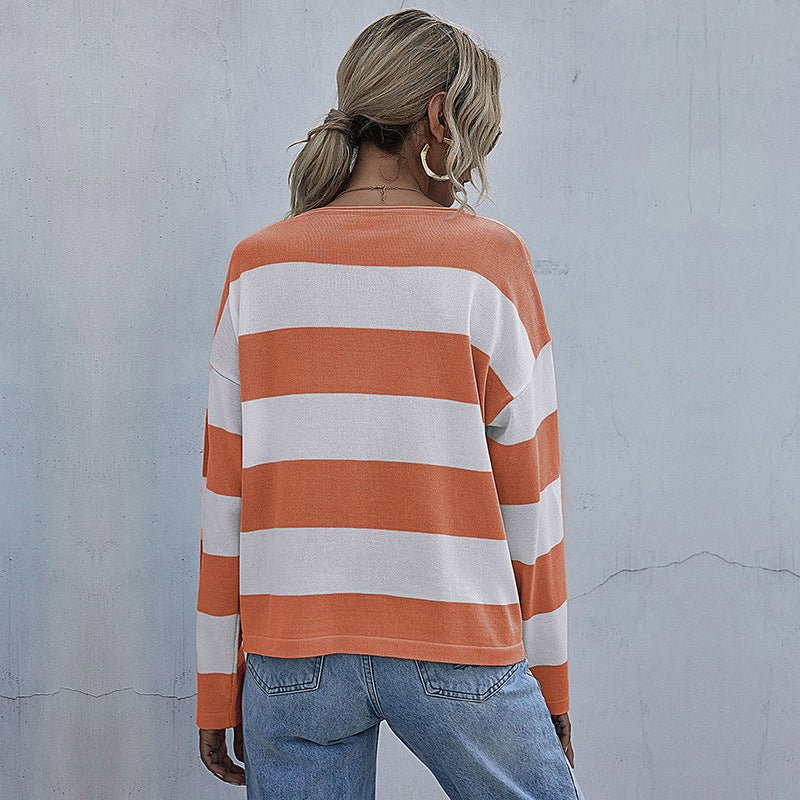 Autumn White Striped Pullover - Shirts & Tops
