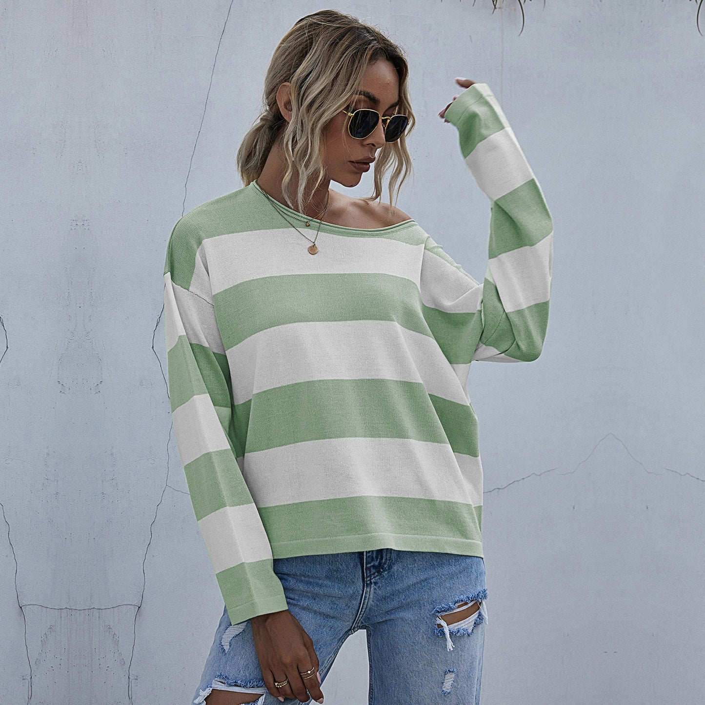 Autumn White Striped Pullover - Shirts & Tops