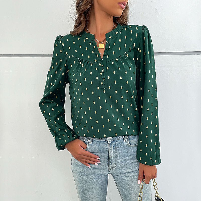 Bronzing Green Long Sleeve - Tops & Blouses