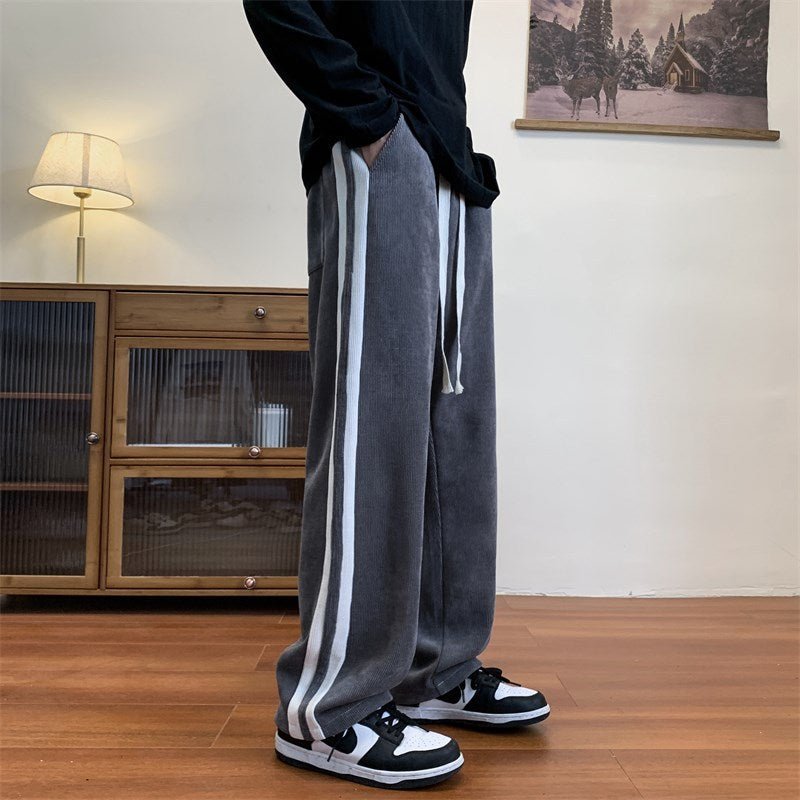 Corduroy Striped Sweat Pants - Pants