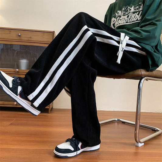 Corduroy Striped Sweat Pants - Pants