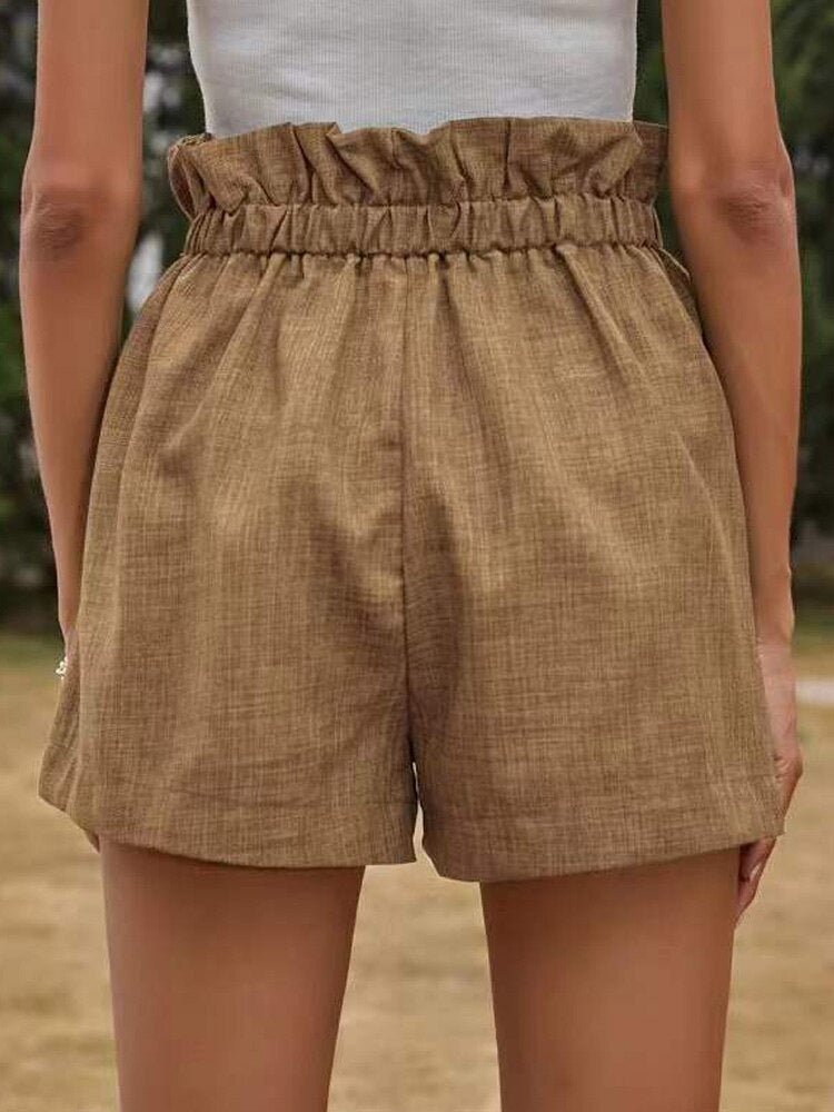 High Waist Linen Shorts - Khaki - Shorts