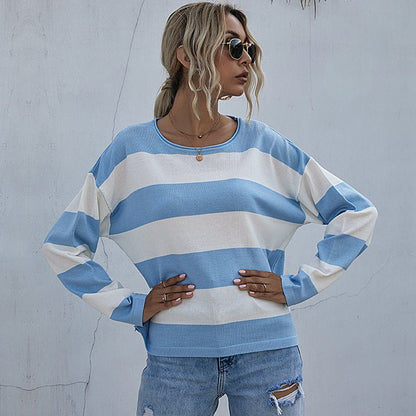 Autumn White Striped Pullover - Tops & Blouses