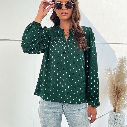 Bronzing Green Long Sleeve - Tops & Blouses