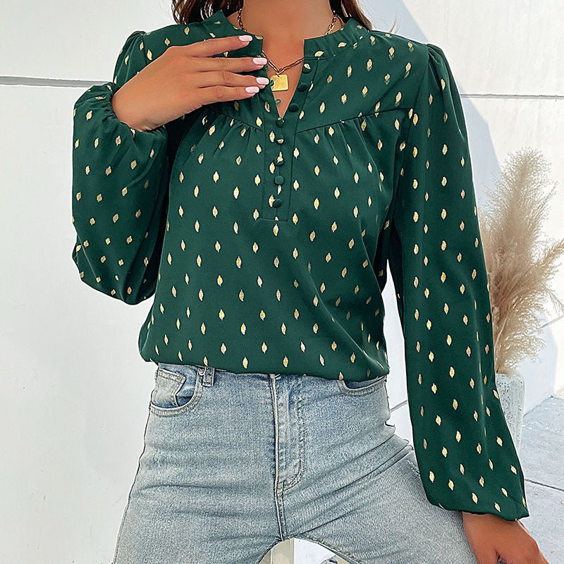 Bronzing Green Long Sleeve - Tops & Blouses
