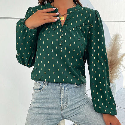 Bronzing Green Long Sleeve - Tops & Blouses