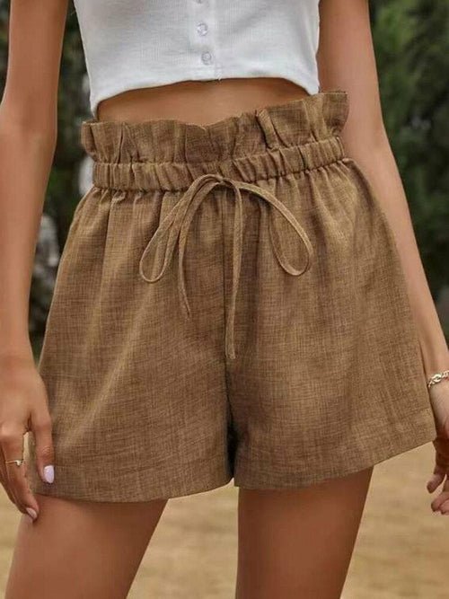 High Waist Linen Shorts - Khaki - Shorts