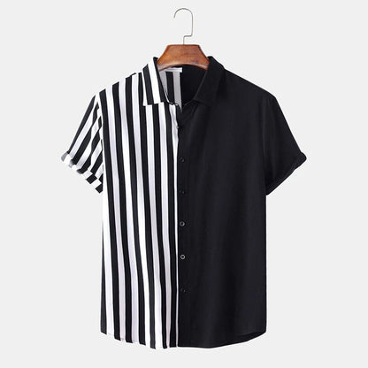 two tone dress shirts for men Men's Casual Cuban Collar Retro Shirt Black White D'Accord 5031