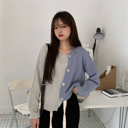 Short Knitted Splice Cardigan - Tops & Blouses