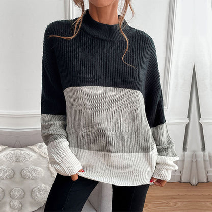 Versatile Color-block Pullover Sweater - Long Sleeve Shirts